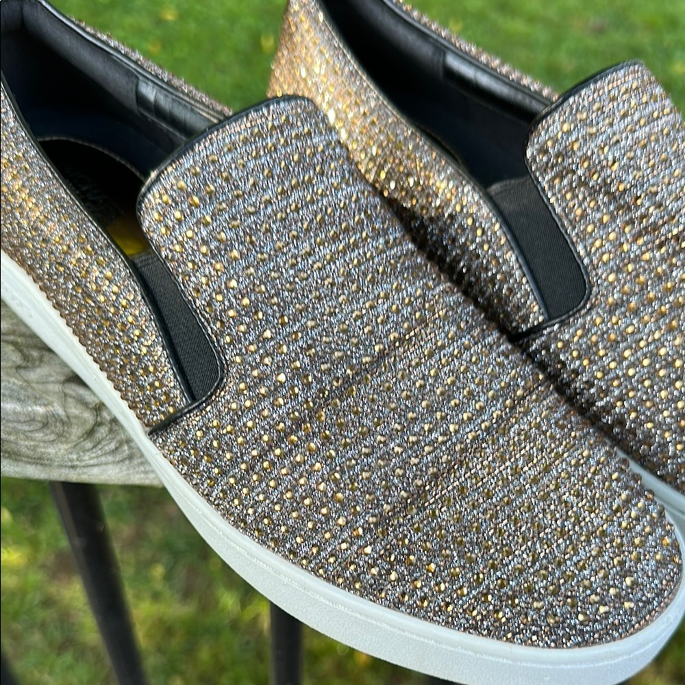Michael Kors Womens Gold & Black Glitter Slip-On Sneakers Size 11 - Picture 3 of 3